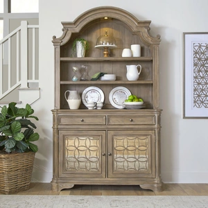 Liberty Furniture Magnolia Manor Wood/Glass Hutch & Buffet w/2 Doors & 2 Drawers, Weathered Bisque