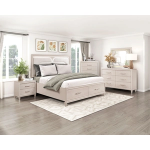 Homelegance Montrose Chenille/Wood Storage Platform Bedroom Set with LED Lighting, White