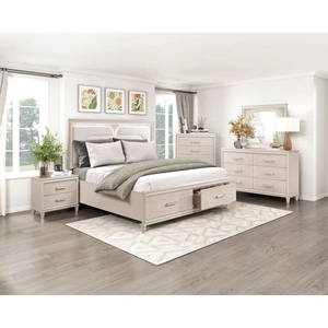 Homelegance Montrose Chenille/Wood Storage Platform Bedroom Set with LED Lighting, White
