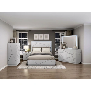 Homelegance Orlo Wood Panel Bedroom Set with LED Lighting, High Gloss White