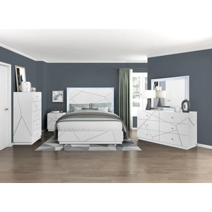 Homelegance Orlo Wood Panel Bedroom Set with LED Lighting, High Gloss White