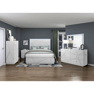 Homelegance Orlo Wood Panel Bedroom Set with LED Lighting, High Gloss White