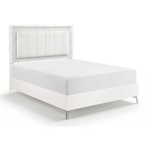 Homelegance Ripple Chenille/Faux Marble/Wood Panel Bed with LED Lighting, High Gloss White