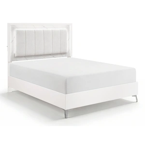 Homelegance Ripple Chenille/Faux Marble/Wood Panel Bed with LED Lighting, High Gloss White