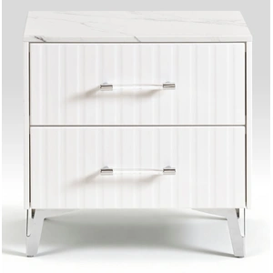 Homelegance Ripple Faux Marble/Wood 2-Drawer Night Stand, High Gloss White
