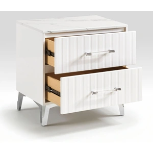 Homelegance Ripple Faux Marble/Wood 2-Drawer Night Stand, High Gloss White