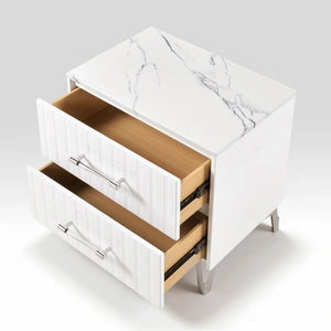 Homelegance Ripple Faux Marble/Wood 2-Drawer Night Stand, High Gloss White