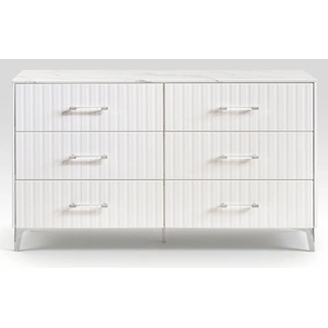 Homelegance Ripple Faux Marble/Wood 6-Drawer Double Dresser, High Gloss White