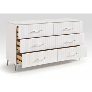 Homelegance Ripple Faux Marble/Wood 6-Drawer Double Dresser, High Gloss White