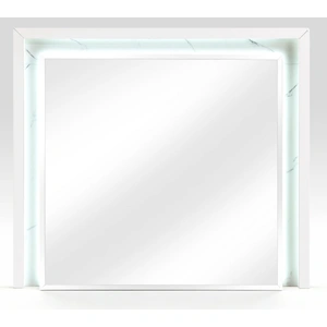 Homelegance Ripple Rectangular Faux Marble/Wood LED Lighting Mirror, High Gloss White