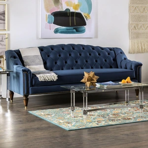 Furniture of America Martinique Fabric Tufted Sofa, Blue