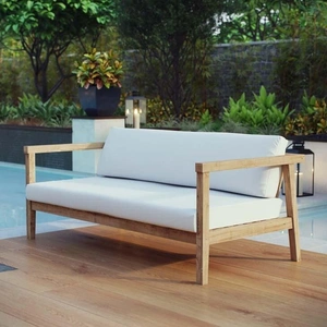 Modway Furniture Bayport Outdoor Patio Teak Sofa, Natural/White