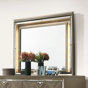 ACME Skylar Wood Mirror w/LED Lighting, Dark Champagne