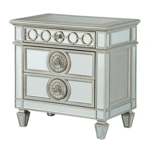 ACME Varian Wood/Mirror Nightstand w/2 Drawers, Silver