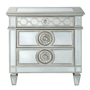 ACME Varian Wood/Mirror Nightstand w/2 Drawers, Silver
