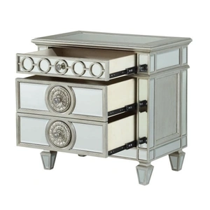 ACME Varian Wood/Mirror Nightstand w/2 Drawers, Silver