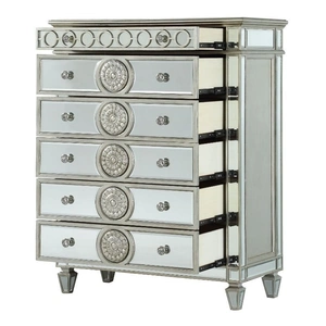 ACME Varian Wood/Mirror Chest w/6 Drawers, Silver