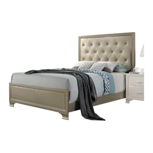 ACME Carine Leatherette/Wood Tufted Sleigh Bed, Queen Size, Champagne