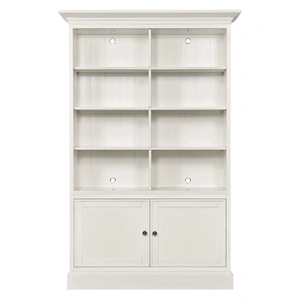 Hammary Structures Wood Double Bookcase w/2 Doors & 8 Shelves, Pure White