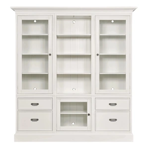 Hammary Structures Wood/Glass Triple Multi Use Display Unit w/4 Drawers & 3 Doors, Pure White