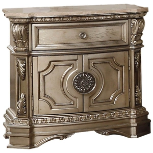 ACME Northville Nightstand w/Marble Top, Antique Silver