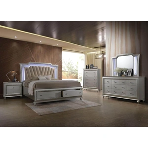 ACME Kaitlyn PU Storage Platform Bedroom Set w/LED Light, Champagne