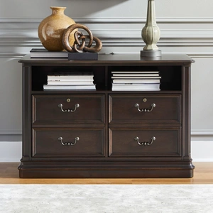 Liberty Furniture Brayton Manor Wood Jr Executive Media Lateral File Cabinet w/4 Drawers, Cognac