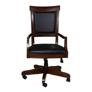 Liberty Furniture Brayton Manor PU/Wood Jr Executive Desk Chair, Cognac
