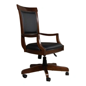 Liberty Furniture Brayton Manor PU/Wood Jr Executive Desk Chair, Cognac