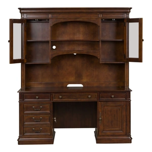 Liberty Furniture Brayton Manor Wood/Glass Jr Executive Credenza Set w/6 Drawers & 3 Doors, Cognac