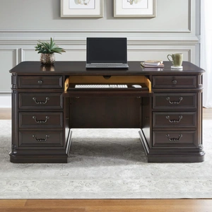 Liberty Furniture Brayton Manor Rectangular Wood Jr Executive Desk w/8 Drawers, Cognac