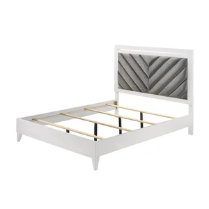 ACME Chelsie Fabric/Wood Panel Bed, Gray/White