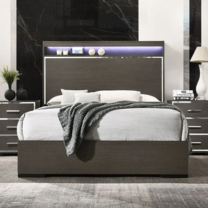 ACME Escher Wood Platform Bed w/LED Headboard, Eastern King Size, Gray Oak