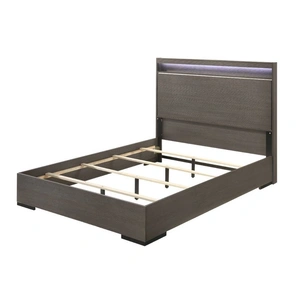 ACME Escher Wood Platform Bed w/LED Headboard, Eastern King Size, Gray Oak