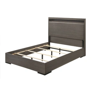 ACME Escher Wood Platform Bed w/LED Headboard, Eastern King Size, Gray Oak
