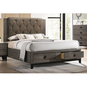 ACME Avantika Fabric/Wood Storage Panel Bed, Eastern King Size, Gray Oak