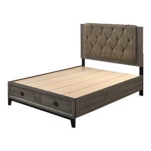 ACME Avantika Fabric/Wood Storage Panel Bed, Eastern King Size, Gray Oak