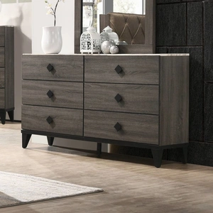 ACME Avantika Faux Marble/Wood Double Dresser w/6 Drawers, Gray Oak