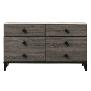 ACME Avantika Faux Marble/Wood Double Dresser w/6 Drawers, Gray Oak