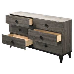 ACME Avantika Faux Marble/Wood Double Dresser w/6 Drawers, Gray Oak