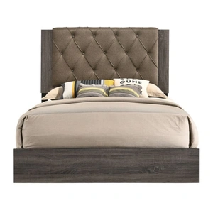 ACME Avantika Fabric/Wood Panel Bed, Eastern King Size, Gray Oak