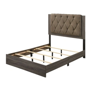 ACME Avantika Fabric/Wood Panel Bed, Eastern King Size, Gray Oak