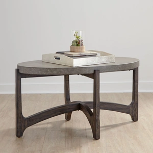 Liberty Furniture Cascade Concrete Composite Top Oval Cocktail Table, Wirebrush Rustic Brown