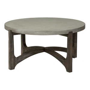 Liberty Furniture Cascade Concrete Composite Top Round Cocktail Table, Wirebrush Rustic Brown