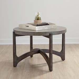 Liberty Furniture Cascade Concrete Composite Top Round Cocktail Table, Wirebrush Rustic Brown