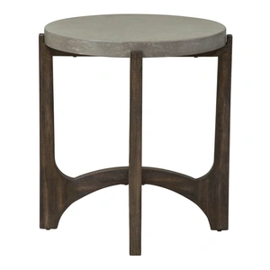 Liberty Furniture Cascade Concrete Composite Top Round End Table, Wirebrush Rustic Brown
