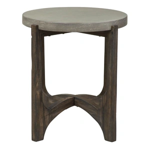 Liberty Furniture Cascade Concrete Composite Top Round End Table, Wirebrush Rustic Brown