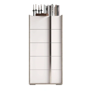 Status, Italy Treviso ESF Wood Veneer/Chrome Chest w/5 Drawers, White/Grey Stone