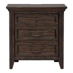 Liberty Furniture Paradise Valley Wood Nightstand w/Charging Station & 3 Drawers, Saddle Brown