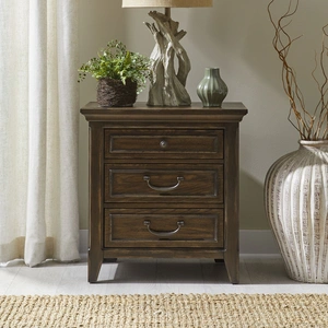 Liberty Furniture Paradise Valley Wood Nightstand w/Charging Station & 3 Drawers, Saddle Brown